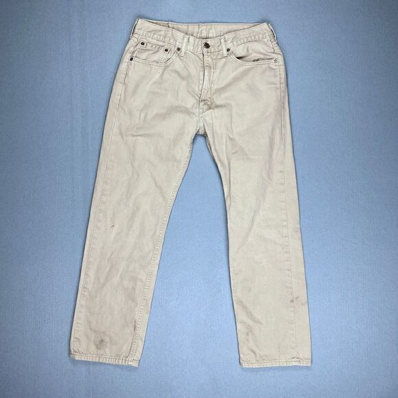 Levi's 505 Jeans Mens 33x30 Regular Fit Straight Leg Tan Khaki Stretch Denim - Picture 1 of 12